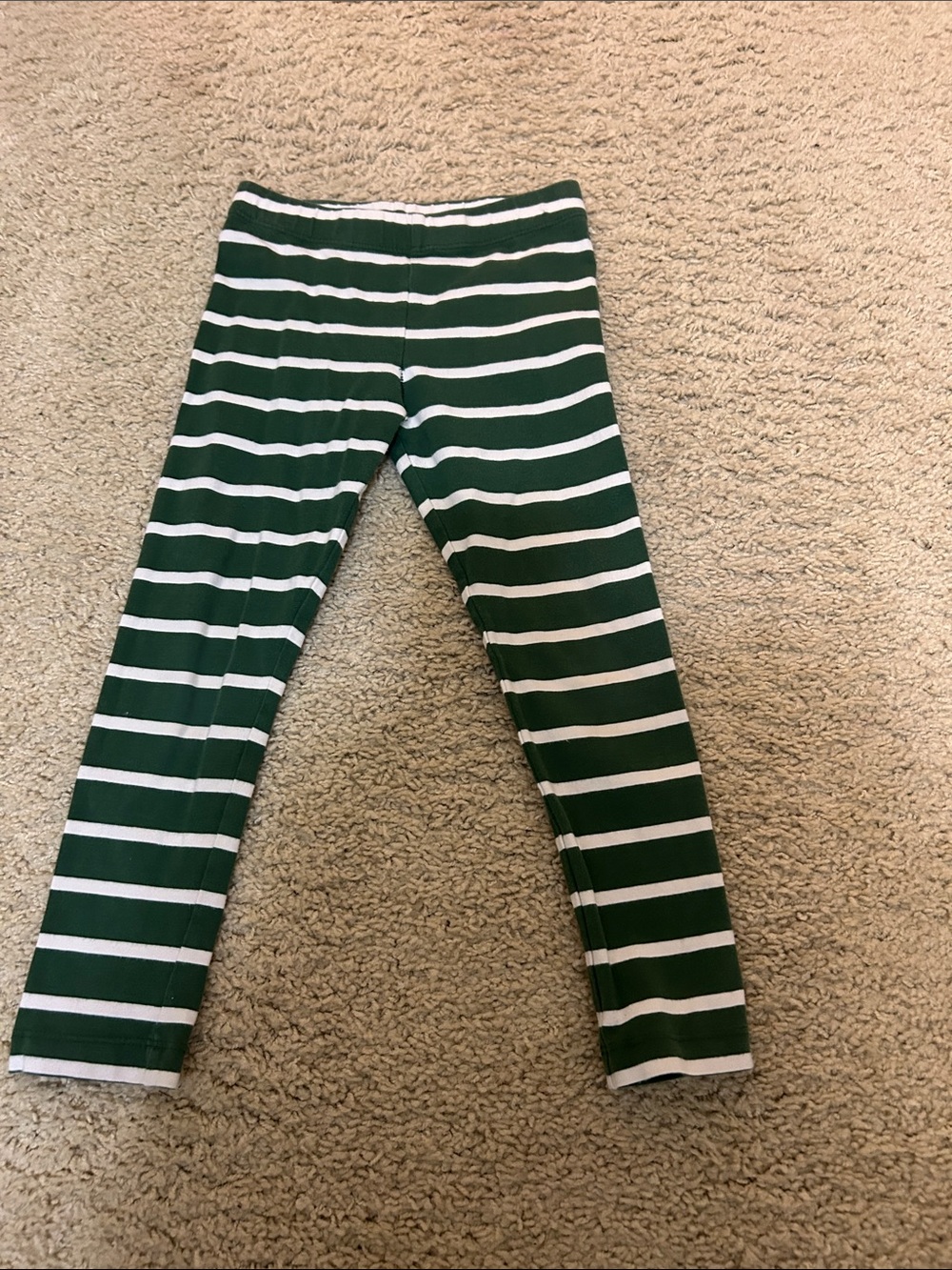 Primary Green & White Striped Kids Leggings